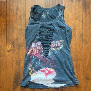 Affliction Black and Red Graphic Tank Top